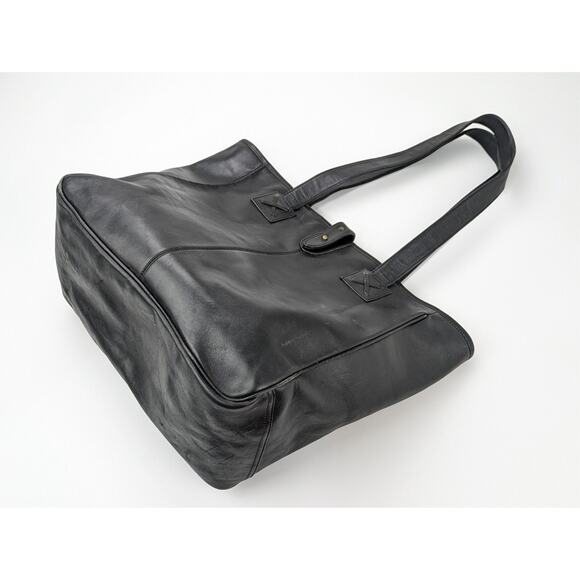 CLAVA AMERICAN Large Black Leather Travel Tote Shoulder Bag 14"x14"x7" - Picture 6 of 8